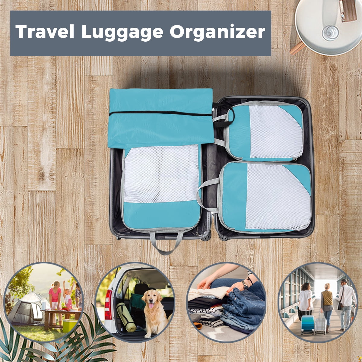 AUXDIQ 4 PCS Compression Packing Cubes Travel Luggage Organizer Bags Set Packing Organizers Compression Suitcase Bag Travel Essential Bag