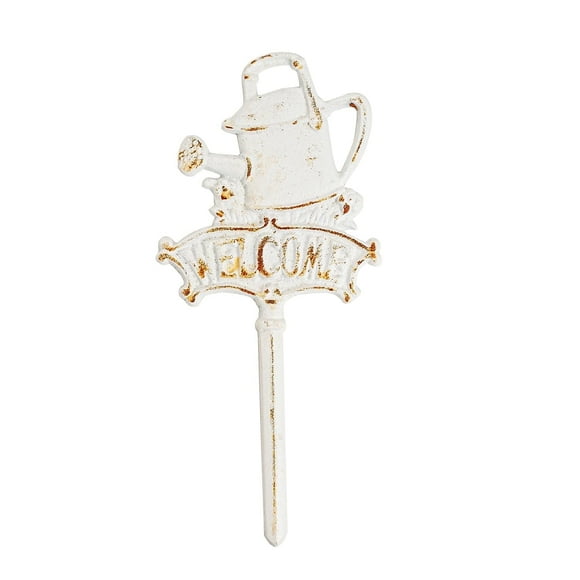 Sungmor Estaca Decorativa Jardín Hierro Fundido Vintage, Letrero Rústico Blanco “Bienvenido” p/Patio con estaca, Regadera metálica 12.6" alto, Deco de Primavera p/Césped, Patio trasero y Exterior