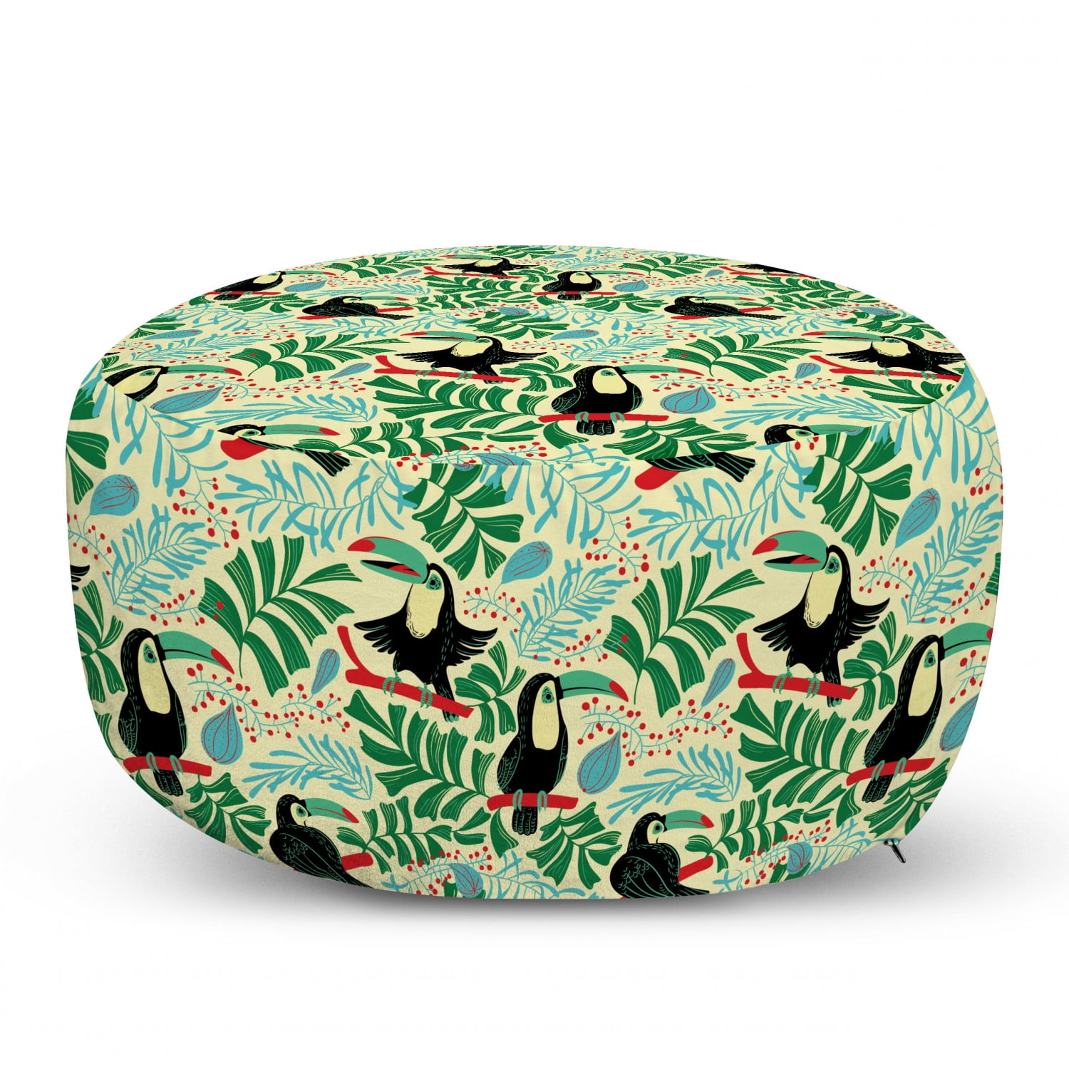 Ambesonne Fox Ottoman Pouf Pale Blue Persian Orange Themed Pattern with Continuous Animal Head Print Decorative Soft Foot Rest with Removable Cover Living Room and Bedroom 