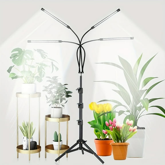 5 Heads/4 Heads Grow Light with Stand | White & Warm White Spectrum for Indoor Plants | 10 Dimmable Brightness & 3/9/12H Timer | Adjustable Gooseneck with 3 Switch Modes | Suitable for Various Plant
