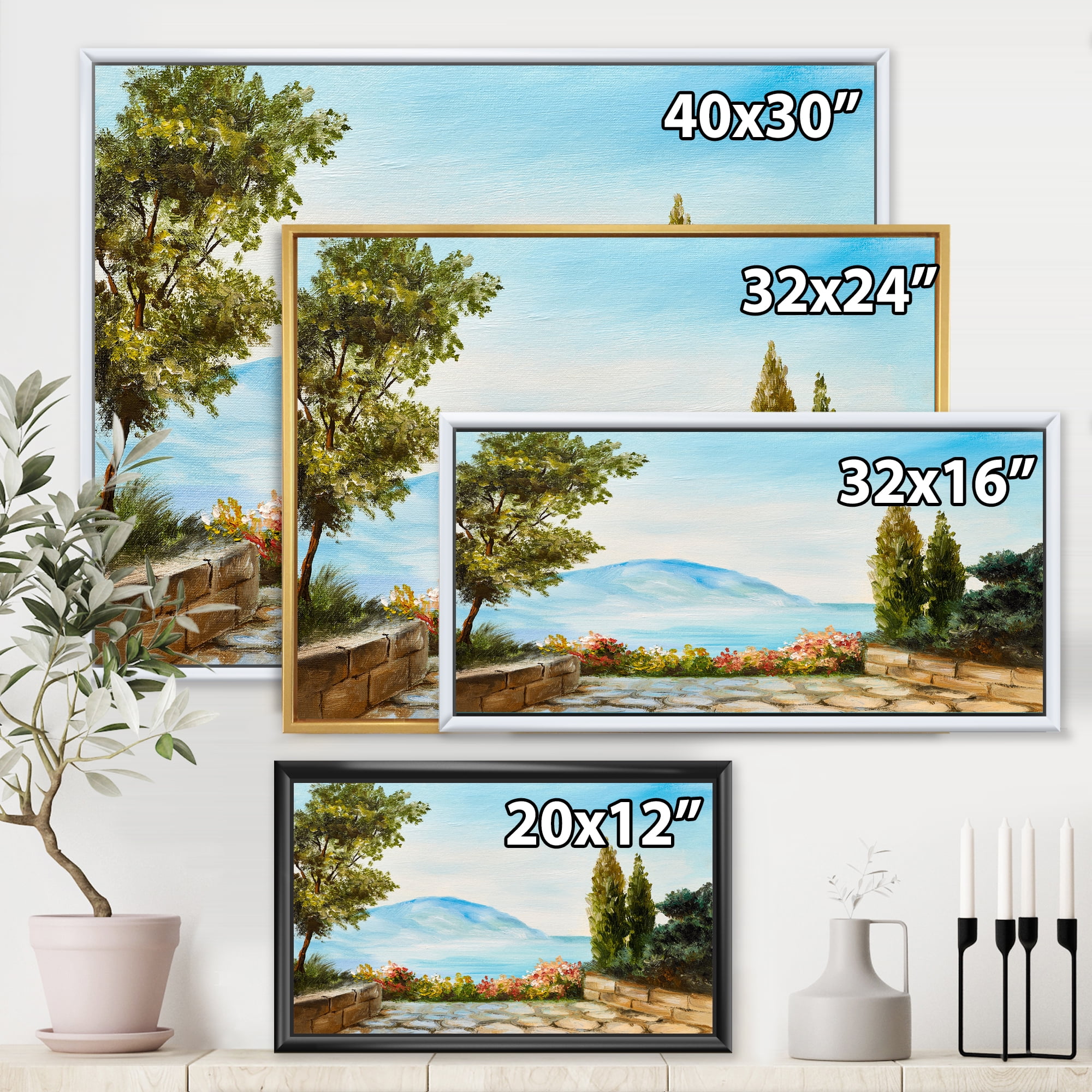 Designart 'Beautiful Mountains View By The Sea Side' Nautical & Coastal Framed Canvas Wall Art Print