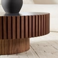 thumbnail image 4 of Kevinplus 35.43" Nesting Round Sintered Stone Tabletop Modern Drum Coffee Table, Luxury Circle Coffee Table for Apartment Walnut, 4 of 10