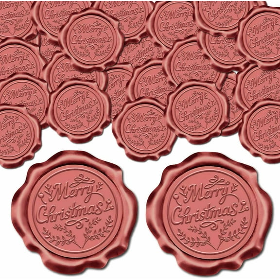 25Pcs Merry Christmas Wax Seal Stickers 30mm Xmas Theme Botanical Leaves Decorative Self Adhesive Sealing Stamp Sticker Label Decal for Envelope Party Invitations Gift Wrapping Rosy Brown