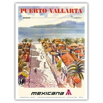 Puerto Vallarta Mexico - Mexicana Airlines (CMA-Compañía Mexicana de Aviación) - Vintage Airline Travel Poster by Ignacio Barrios c.1969 - Master Art Print (Unframed) 9in x 12in