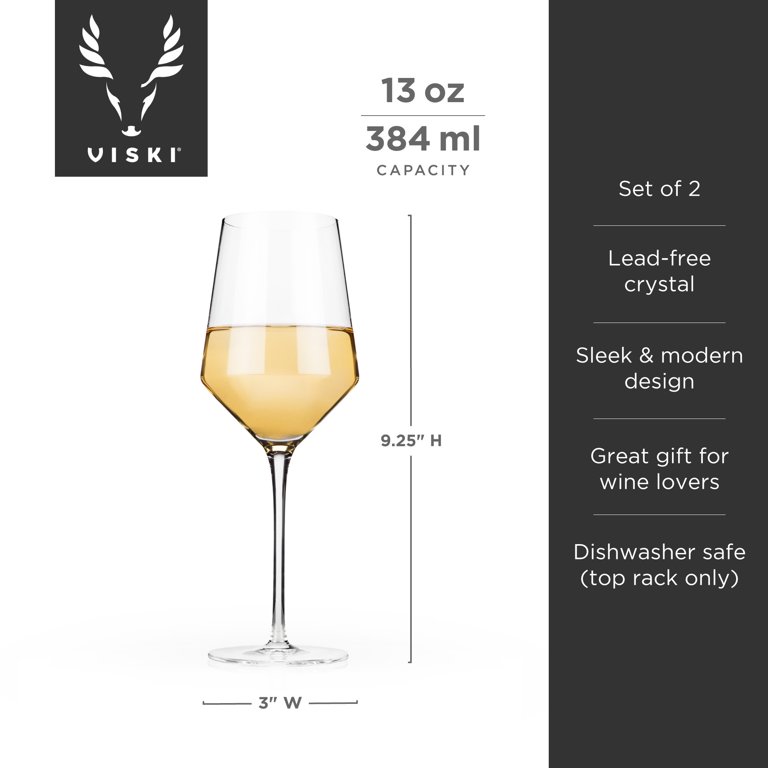 Viski Laurel White Wine Glasses, Crystal Stemmed Tumblers Glassware for Wine  or Cocktails, Top Rack Dishwasher Safe, 13 Oz, Set of 2