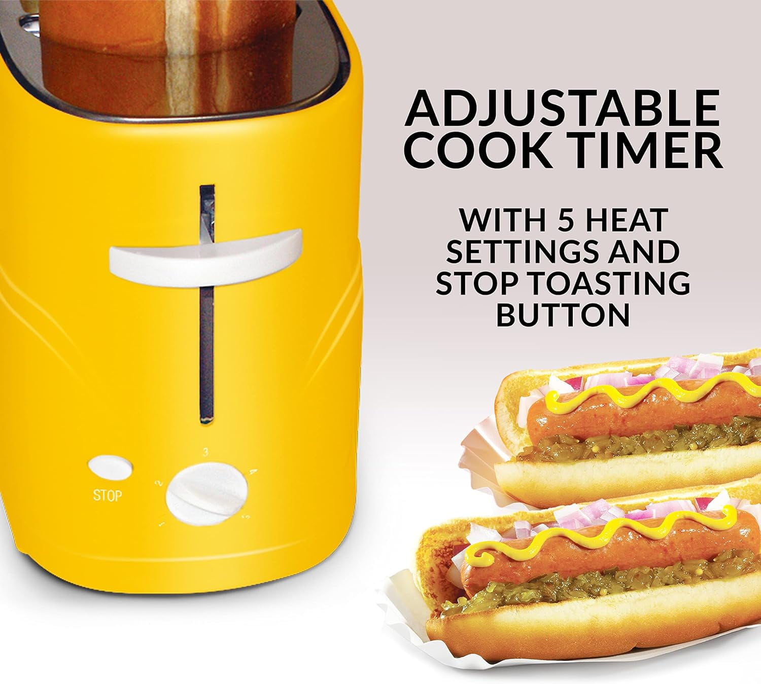 Nostalgia 2-Slot Oscar Mayer Bun and Hot Dog Toaster with Removable Hot Dog Cage and Mini Tongs, Yellow