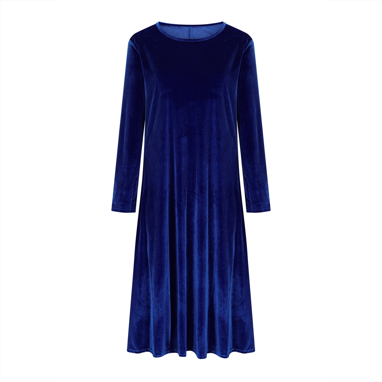 Arnsht Velvet Dress for Women Casual Crewneck Shirt Dresses Elegant Fall and Winter Solid Color Long Sleeve Maxi Dress Blue S