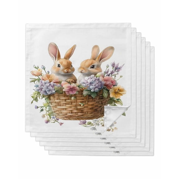 nqOlkjepod Bunny Spring Easter Cloth Napkins Set of 6 Reusable Dinner Napkins, Colorful Floral Watercolor Eggs Cocktail Napkin Washable Table Napkins for Wedding/Holiday Party/Baby Shower 20"x20"
