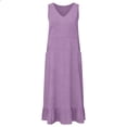thumbnail image 5 of Rvasteizo Casual Dresses for Women Solid Faux Linen V Neck Sleeveless Tank Pocket Thin Summer Wear, 5 of 5