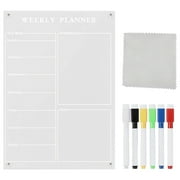 Acrylic Weekly Planner for Fridge, Clear Dry Erase Calendar, Includes, Includes Six Colors of Erasable Pens, Cloths, and Packaging Box, Removable Notes Section, Ideal for Kitchen, Office