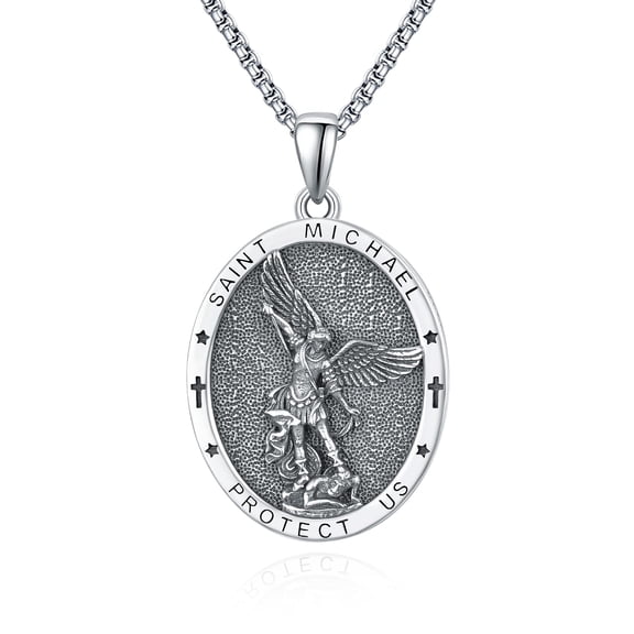 TANGPOET 925 Sterling Silver St Michael Necklace For Men & Women