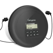 Geoyeao New Portable Black CD Player with Bluetooth, LCD Rechargeable CD Walkman for Adults and Kids Anti-Shock Protection, Support AUX/USB