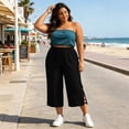 thumbnail image 6 of Zormilly Capri Pants for Women, Loose Lightweight Plus Size Pants with Pockets, Split Hem Black Cropped Pants Vacation, XL-5XL, 6 of 8