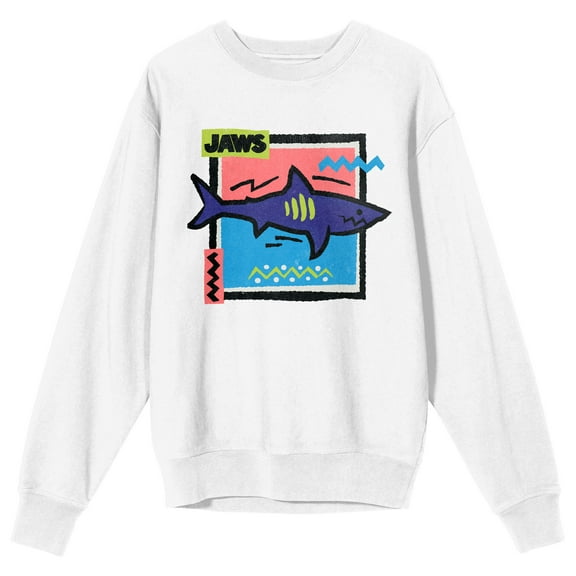 Jaws Doodle Art White Long Sleeve Sweatshirt-XXL