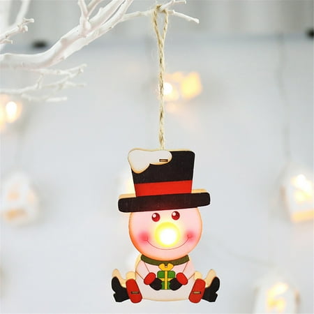 

Christmas Wooden Hanging Pendant LED Light Santa Claus Snowman Elk Toys Gift