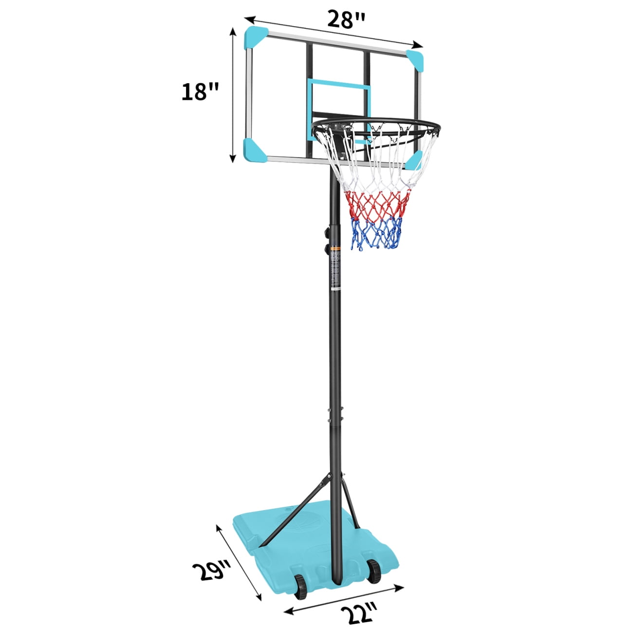 Portable Basketball Hoop, Height Adjustable 5.6 to 7FT Basketball Goal with 28 Inch Backboard and 2 Built-in Wheels, Indoor Outdoor Basketball Stand for Children, Teens, Youths, Adults, Blue