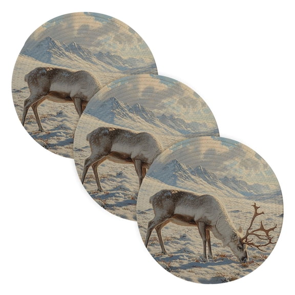 BZSMCE Mats for Pots,Pans Place Reindeer Grazing in The Snow-covered Simple Style Pattern Pot Mats
