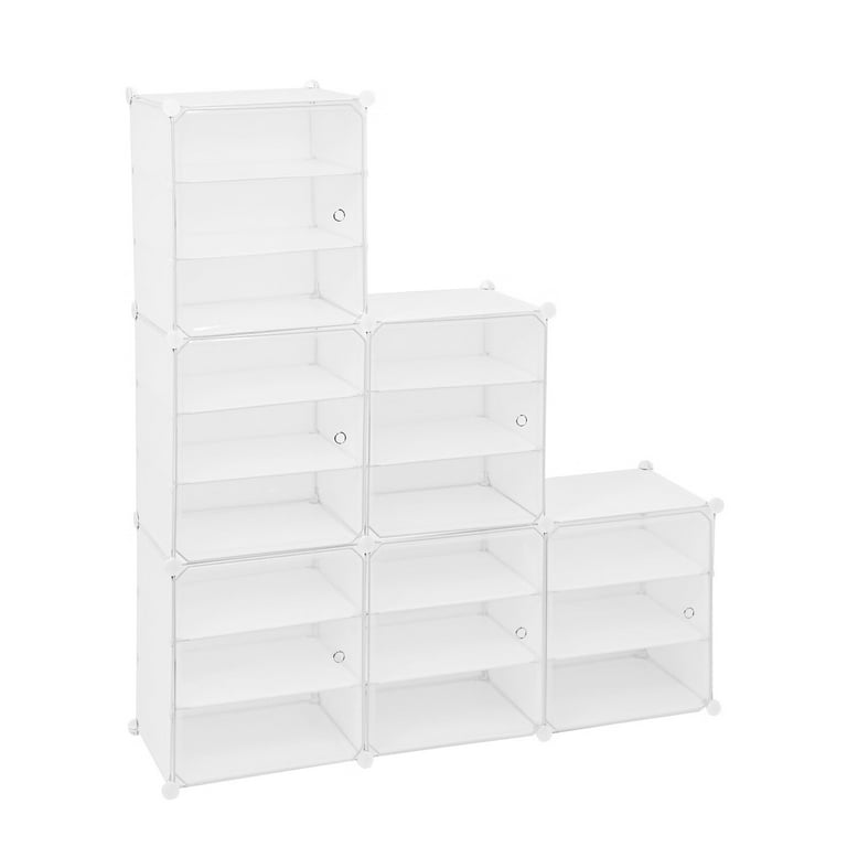 Anqidi Dust-proof Shoe Rack Organizer 12-Tiers Stackable 96 Pairs DIY Shoe Storage Cabinets Stand Clear Plastic Shoe Boxes (4*12), Adult Unisex, White