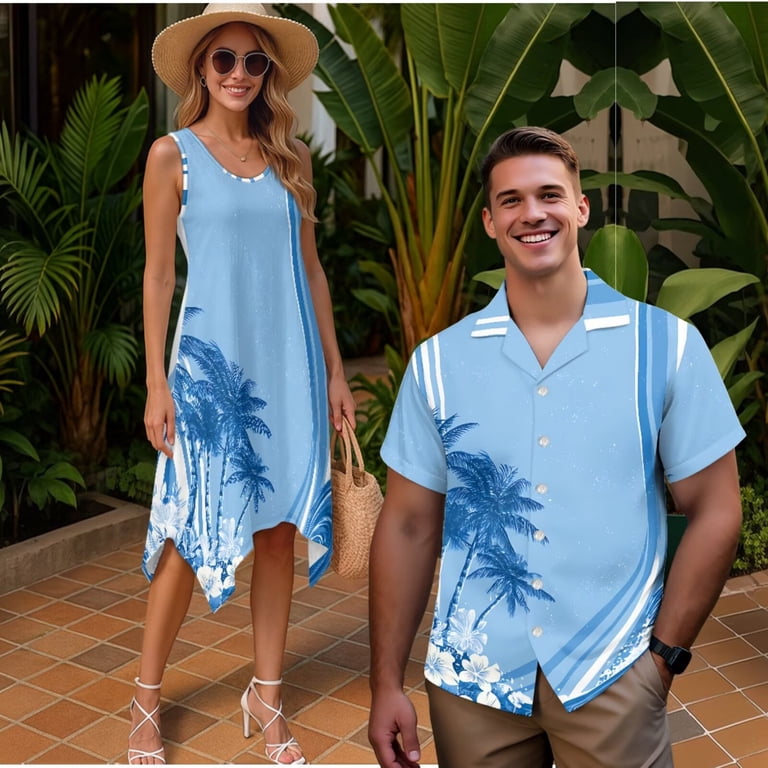 couple matching dress casual Couple Dress Set | Cotton V-Neck Printed Cute couple Matching Outfits