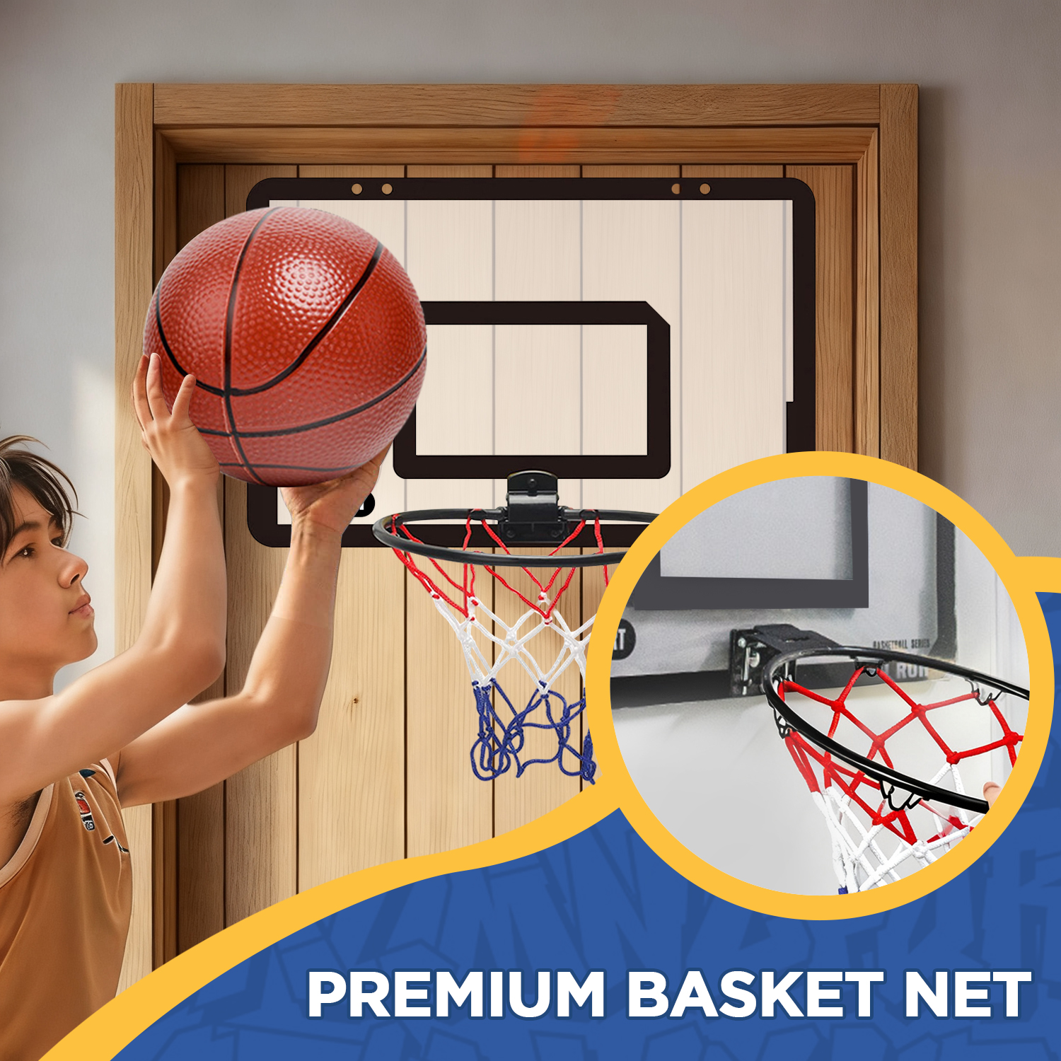 Basketball Hoop Indoor, Mini Over The Door Basketball Hoop with 2 Balls& 1 Pump, Great For Home, Dorms, Offices, and Gifts Toy