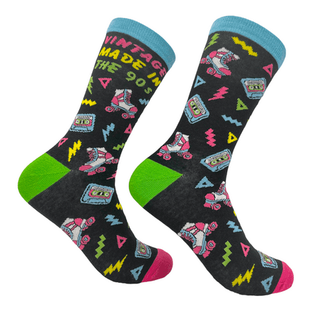 

Women s Vintage Made In The 90s Socks Funny Cool Old School Novelty Footwear