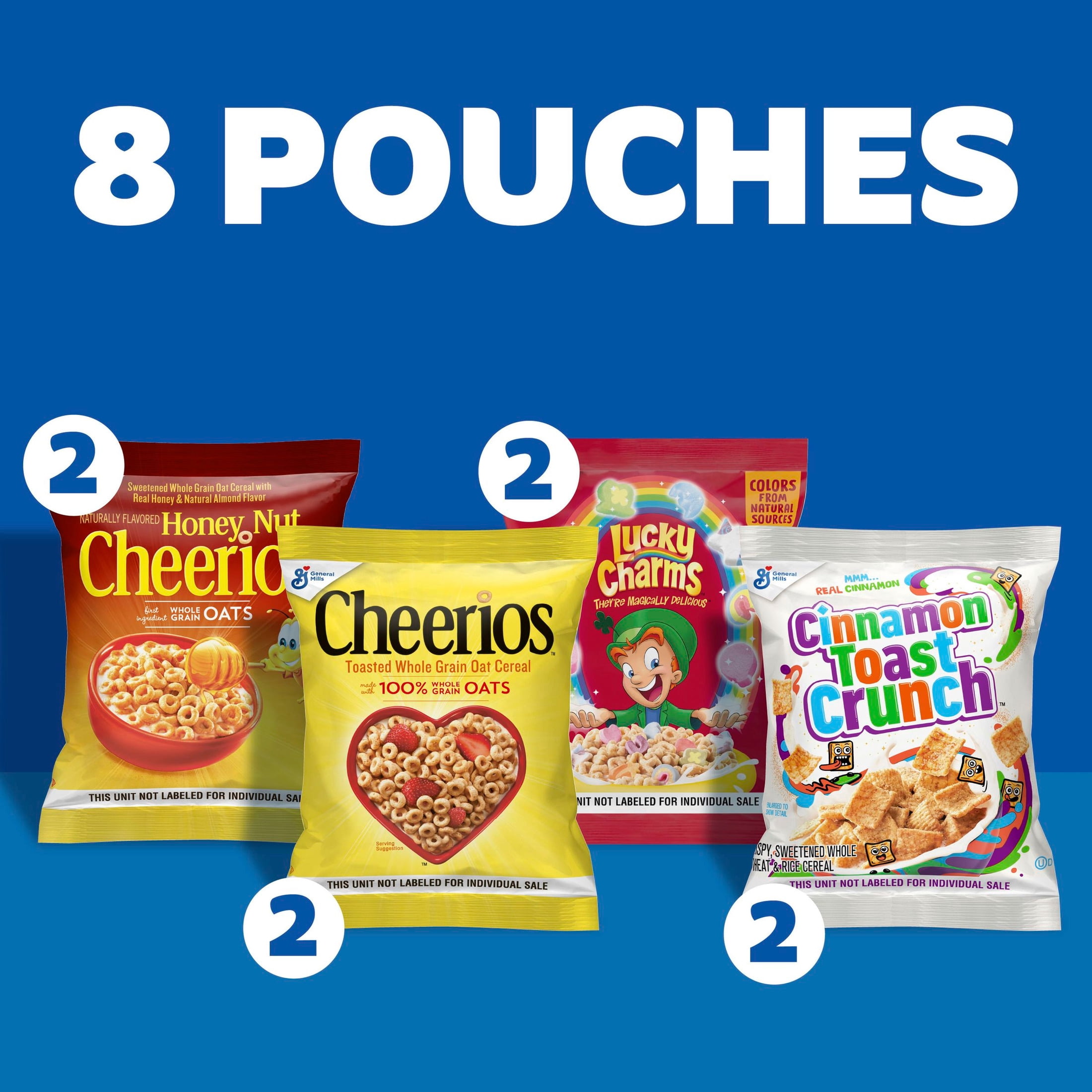 (8 pack) Cereal Variety Pack, Lucky Charms, Cinnamon Toast Crunch, Cheerios, 8 Pouches, 9.14 oz