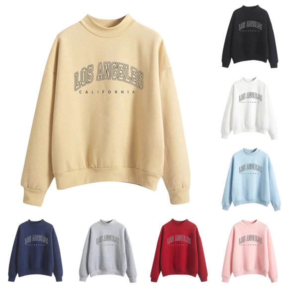 CAIVO Women Autumn Winter Crew Neck Letter Prints Long Sleeve Pullover Sweatshirt Relaxed Fit Fall Tops