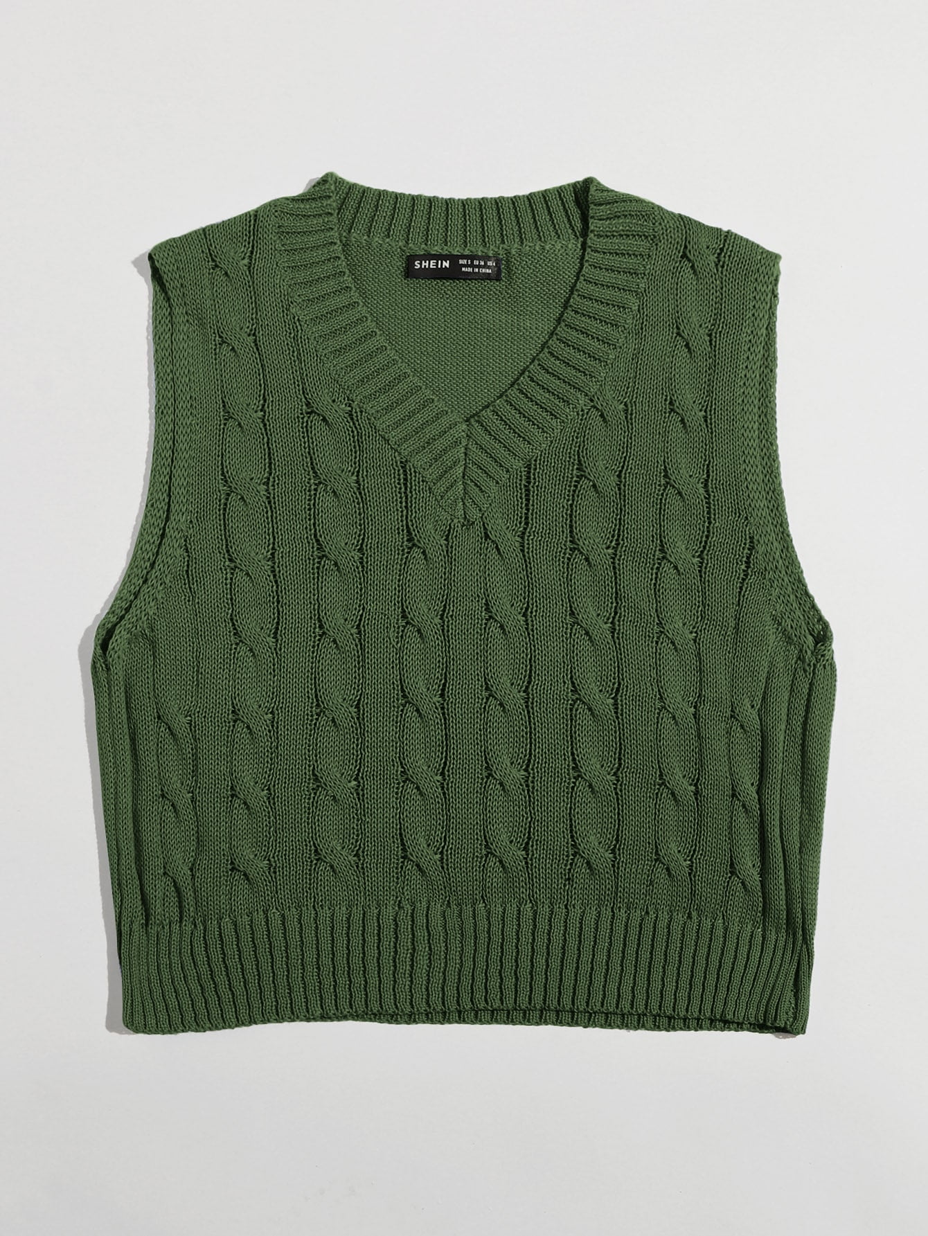 Army Green Cable Knit Sweater Vest 