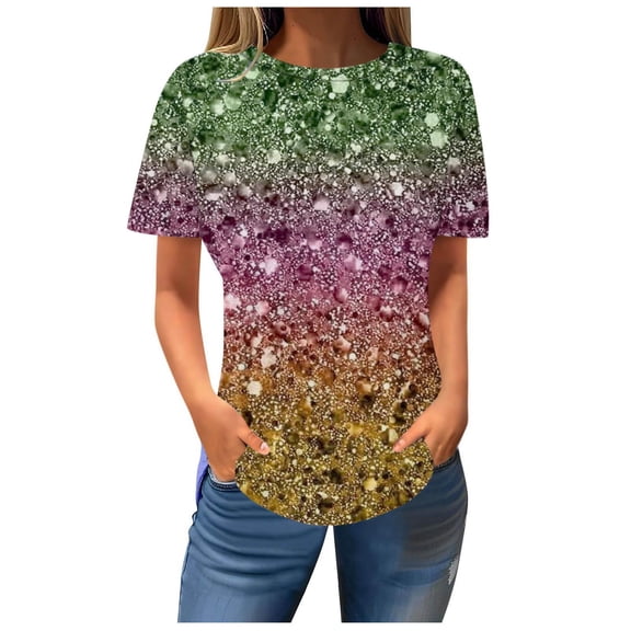 LYXSSBYX Tshirts Shirts for Women Women Casual Printed Short Sleeve Round-Neck Pullover Blouse T-shirt Tops