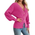 thumbnail image 2 of Deep V-neck Women Solid Button Down Slim Knit Cardigan Coat Sweater, 2 of 5
