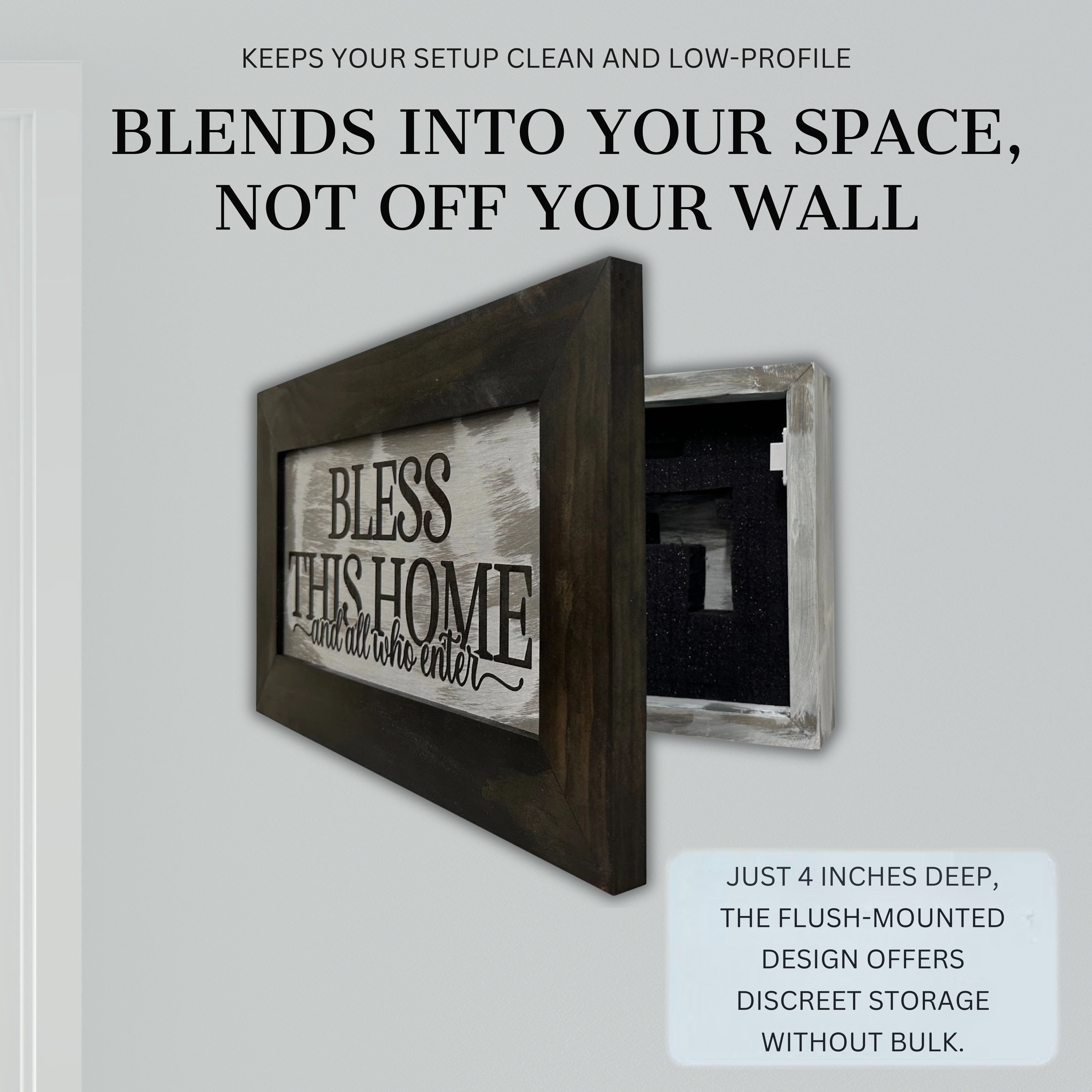 Bellewood Designs Hidden Gun Storage Cabinet 2-3 Guns Bless Our Home and All Who Enter Style