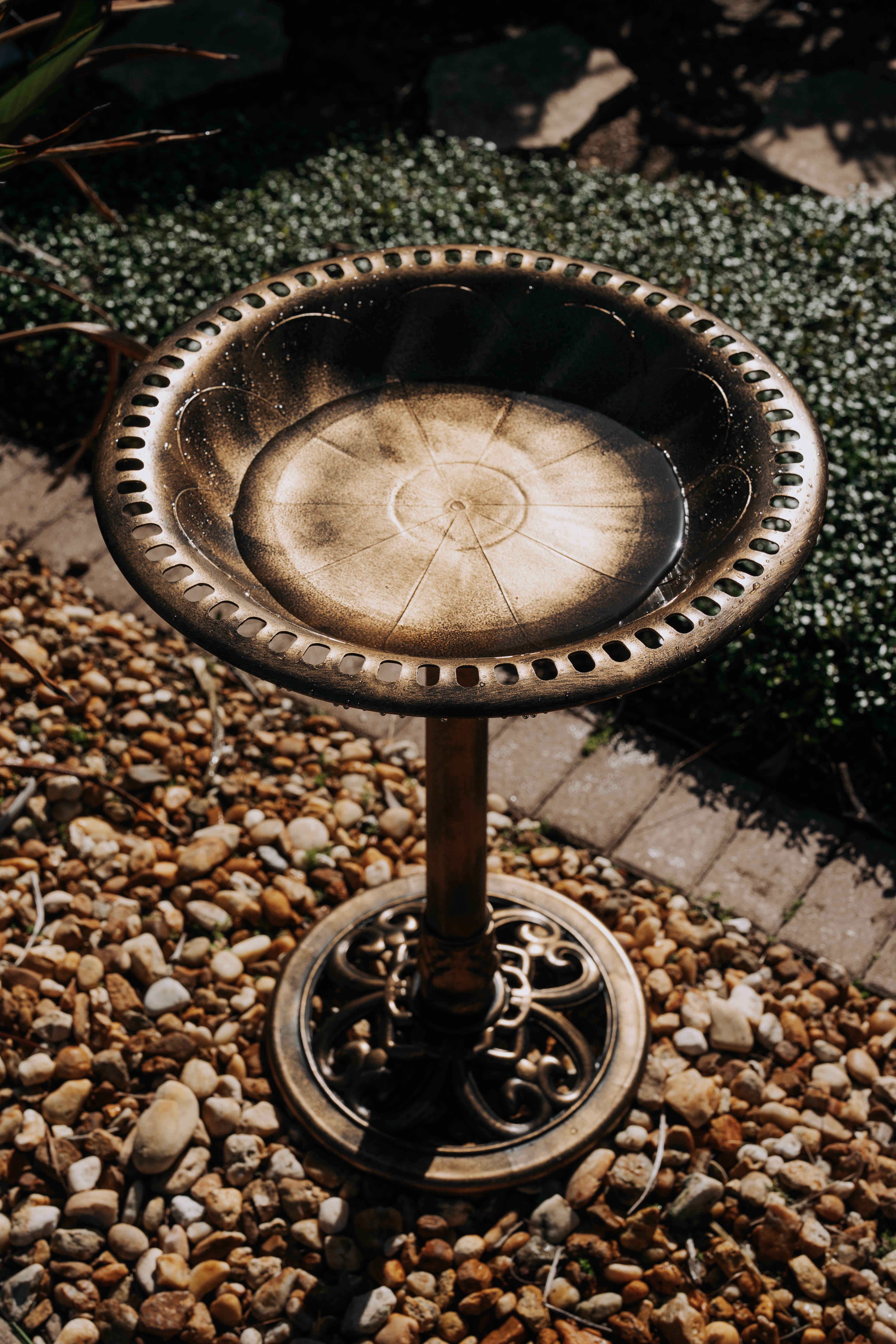 Backyard Expressions Outdoor Garden Bird Bath - Bronze - Weather Resistant Polyresin - 27 Inch