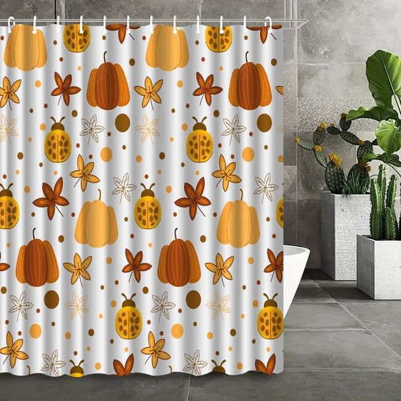 Cortina de Baño de Poliéster Impermeable, Cortina de Ducha Estampada, Cosechas Otoñales, Acción de Gracias, Calabaza, Baño