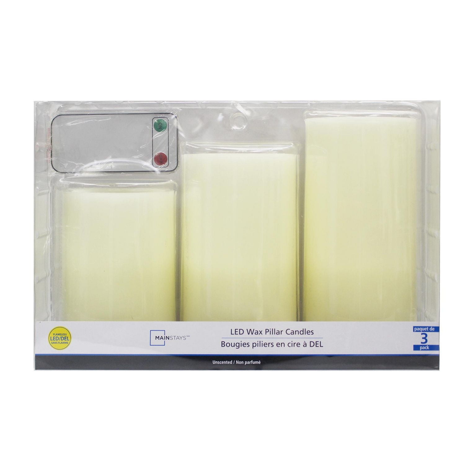 Mainstays Unscented LED Wax Pillar Candles Set with remote