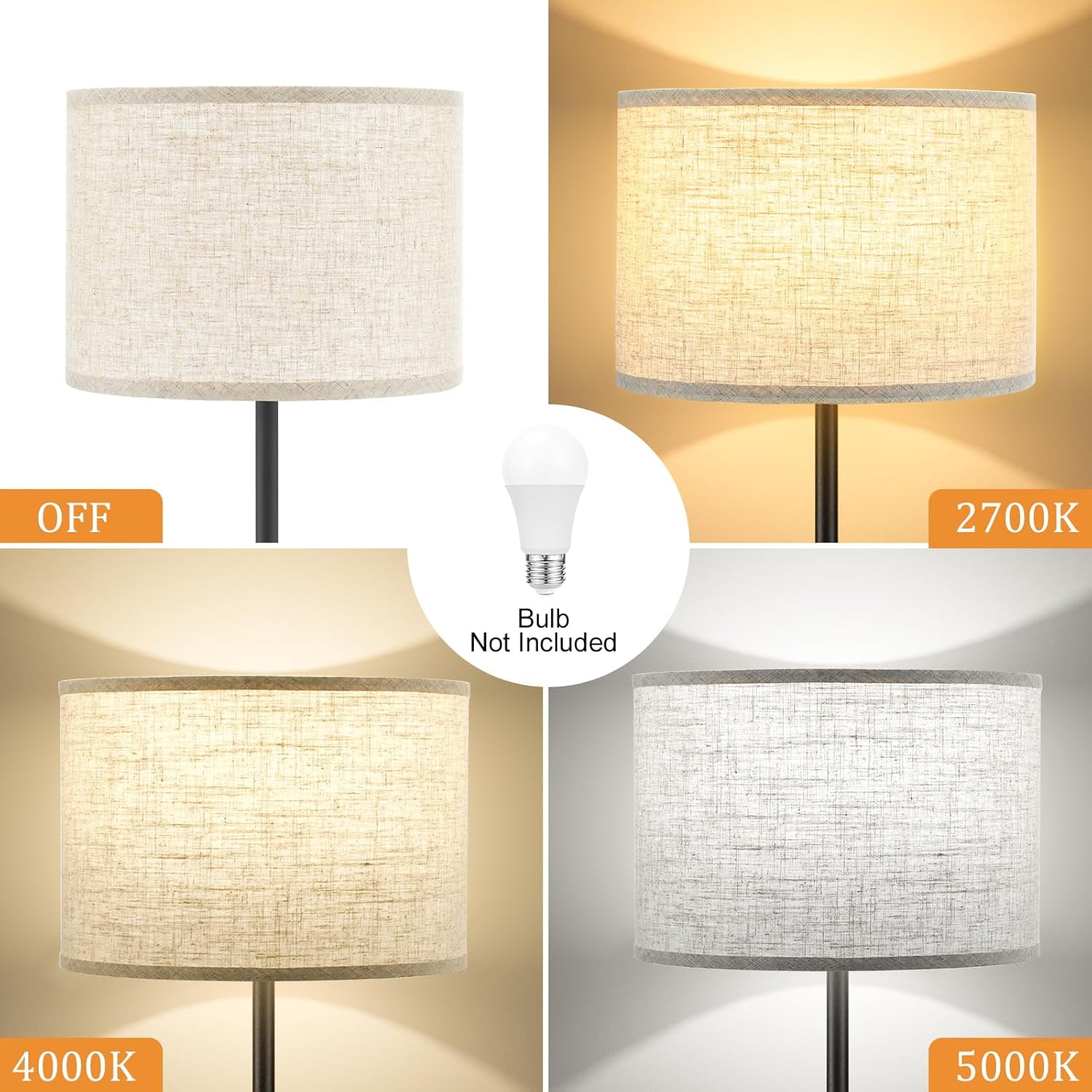60'' Modern Floor Lamp with Shade, Tall Lamps for Living Room, Bedroom, Office, Dining Room, Beige Shade with Black Pole(Without Bulb)