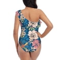 thumbnail image 5 of Salouo Colorful Flowers Pattern One Shoulder Ruffled One Piece Swimsuit for Women V Neck Swimwear Tummy Control Bathing Suit-XX-Large, 5 of 6