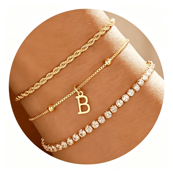 DESIGNICE Gold Bracelets for Women Girls-Dainty Gold/Silver Bracelet Stack Jewelry Set Personalized Initial Bracelets Cute Stackable Rope Box Chain Tennis Bracelets Gifts for Women Teen Girl Gifts