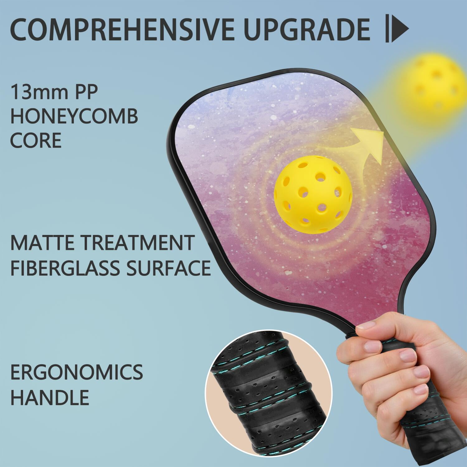 Pickleball Paddles Set Of 2, Fiberglass Surface, Ice Crystal Print, 4 Balls & Bag