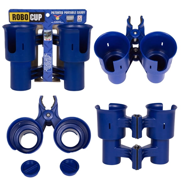 Portavasos ROBOCUP, color azul marino, portátil, con abrazadera, doble
