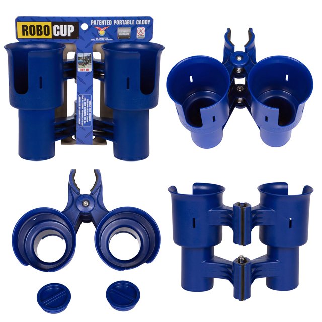 Portavasos ROBOCUP, color azul marino, portátil, con abrazadera, doble