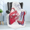 thumbnail image 4 of High Heels Soft Flannel Fleece Throw Blanket, Vintage Style Woman Bag and Shoes Watercolor Painting, Cozy Plush for Indoor and Outdoor Use, 70" x 90", Dark Coral Ceil Blue, by Ambesonne, 4 of 5