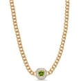 thumbnail image 4 of Gem Stone King 14K Gold Plated Green Peridot and Moissanite Cuban Curb Link Chain Pendant Necklace for Women  (1.09 cttw, Cushion 6MM, 16 inch Chain + 2 inch Extender), 4 of 6