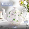 thumbnail image 2 of Btat- Tetera Floral 38 Oz Blanca Con Rosas Verdes Y Adornos Dorados Tetera De Porcelana Cerámica Apta Para Lavavajillas Regalos De Navidad, 2 of 5