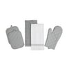 Mainstays, 5 Pack, Kitchen Towel, Oven Mitt & Pot Holder Kitchen Set, Silver