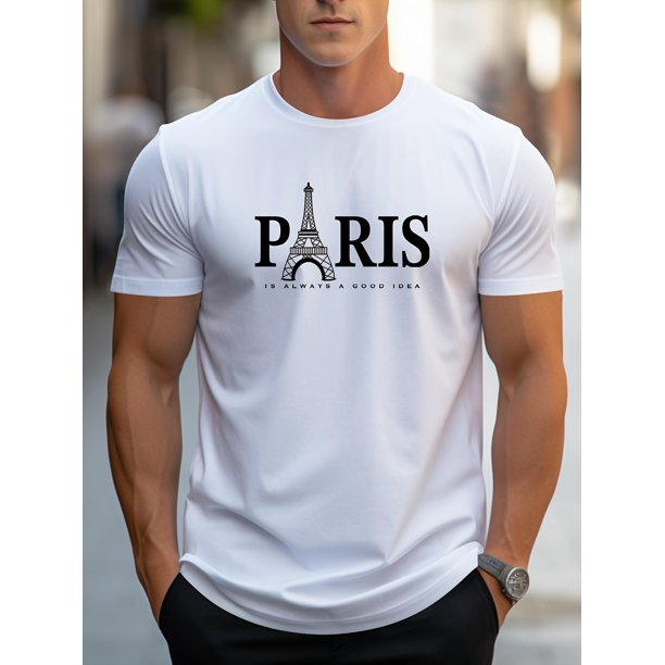 Camiseta para hombre con estampado de letras parisinas chic: suave, transpirable y holgada. Ideal para primavera y verano, ideal para quienes marcan tendencia. Regalo perfecto para él. Camiseta inform