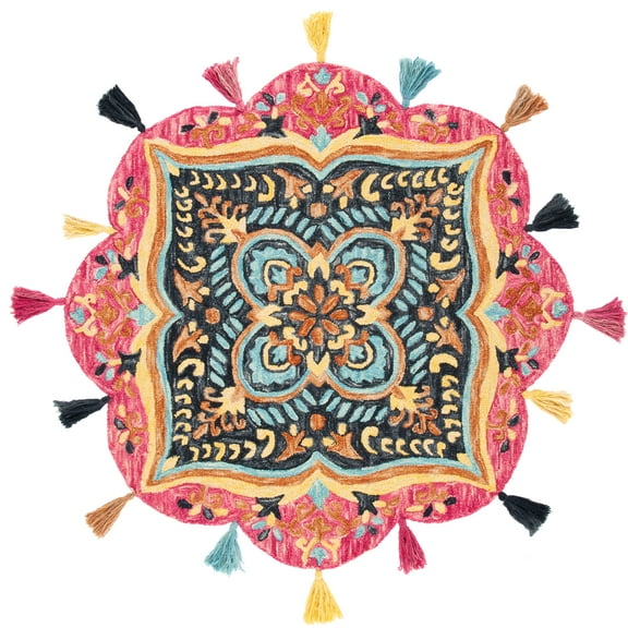 SAFAVIEH Novelty Kebo Floral Wool Area Rug, Pink/Purple, 5' x 5' Round