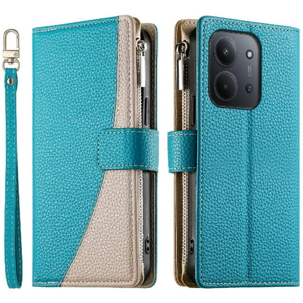Funda cartera GANGXUN para Xiaomi Redmi 15C , cuero PU con tarjetero, cremallera, correa de mano, soporte y protección 750°