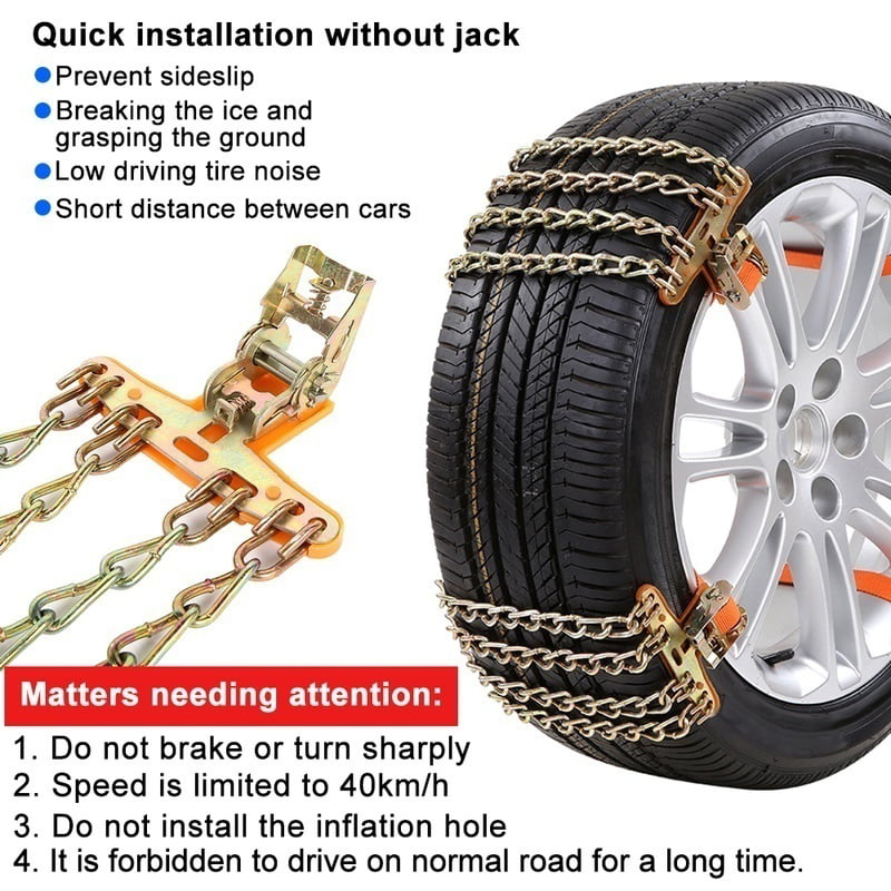 4-Chains Anti-Skid Snow Mud Tire Steel Chains Belt For Car/SUV/Truck Emergency 