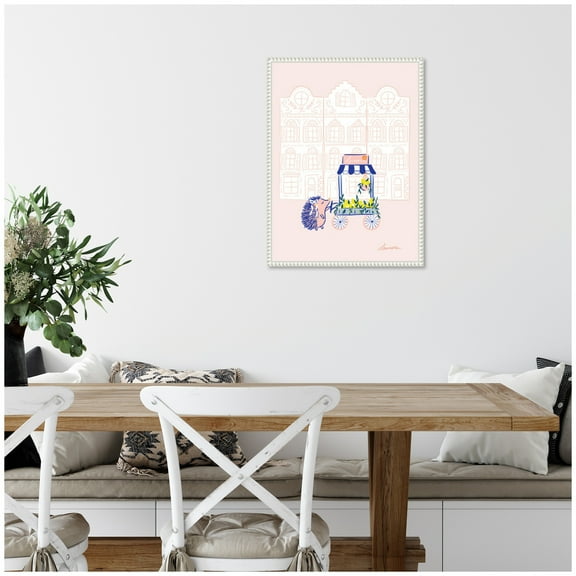 Kate and Laurel Hedgehog Lemon Stroll Framed Canvas Wall Art by Yellow Heart Art 18 x 24 Sylvie Beaded White, Whimsical, Animals, Architecture, Cuisine Art for Wall Decor, Living Room, Bedroom