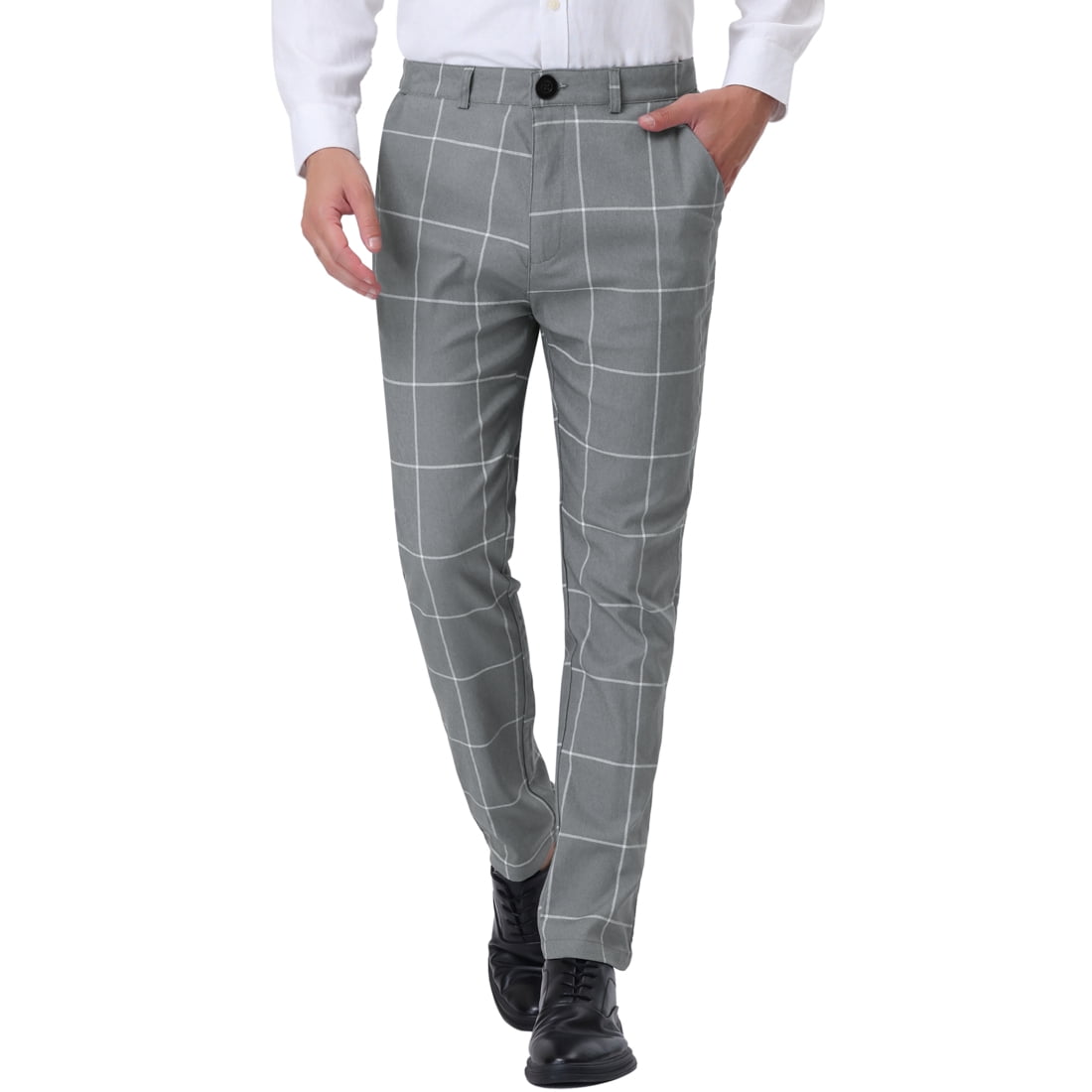 Men's Casual Business Formal Slim Fit Check Trousers Plaid Skinny  Chino Pants | eBay